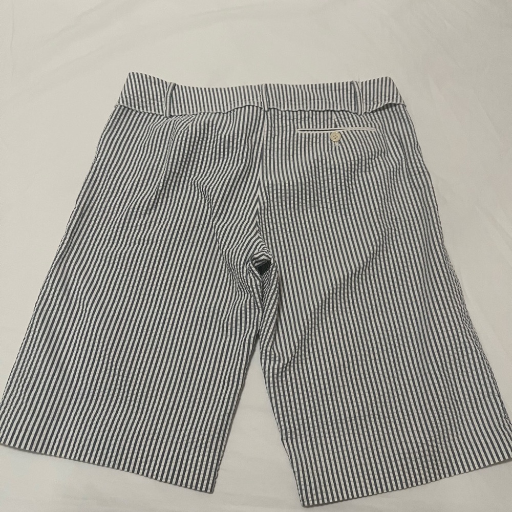 BCBG maxazria blue/white seersucker cotton shorts. - Picture 2 of 6